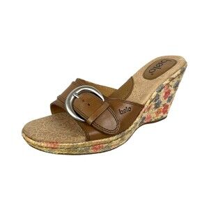Bolo by Born Sandals  Size 7  Brown Leather Platform Slides w Floral Wedge